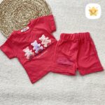 تیشرت شورت دخترانه پنبه برند DENIZ 3 خرس مناسب 1 الی 2 سال سرخابی - نی نی استار