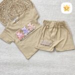 تیشرت شورت دخترانه پنبه برند DENIZ 3 خرس مناسب 1 الی 2 سال کرم - نی نی استار