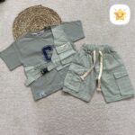 تیشرت شلوارک پسرانه مدل جلیقه کتان جنس فوق عالی مناسب 2 تا 10 سال سبز - نی نی استار