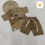 تیشرت شلوارک پسرانه مدل جلیقه کتان جنس فوق عالی مناسب 2 تا 10 سال قهوه ای تیره - نی نی استار