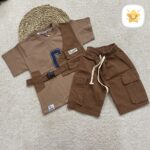 تیشرت شلوارک پسرانه مدل جلیقه کتان جنس فوق عالی مناسب 2 تا 10 سال قهووه ای روشن - نی نی استار