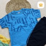 تیشرت شلوارک پسرانه مدل حروف جنس پنبه گرم بالا مناسب 2 تا 6 سال آبی - نی نی استار