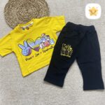 تیشرت شلواک دخترانه برند VENIZ طرح قلب مناسب 2 تا 6 سال زرد - نی نی استار