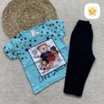 تیشرت و ساپورت دخترانه پنبه مدل دختر و خرس توپی 1 تا 4 سال آبی - نی نی استار