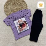 تیشرت و ساپورت دخترانه پنبه مدل دختر و خرس توپی 1 تا 4 سال بنفش - نی تی استار