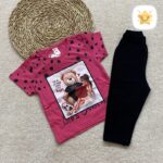 تیشرت و ساپورت دخترانه پنبه مدل دختر و خرس توپی 1 تا 4 سال سرخابی - نی نی استار