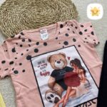 تیشرت و ساپورت دخترانه پنبه مدل دختر و خرس توپی 1 تا 4 سال صورتی