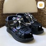 صندل دخترانه کرومی چرمی بند دار سایز 30 تا 35 مشکی - نی نی استارر