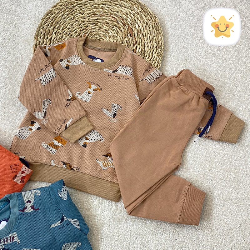 بلوز شلوار اسپرت (دختر و پسر) مدل گربه سگ قهوه ای - نی نی استار