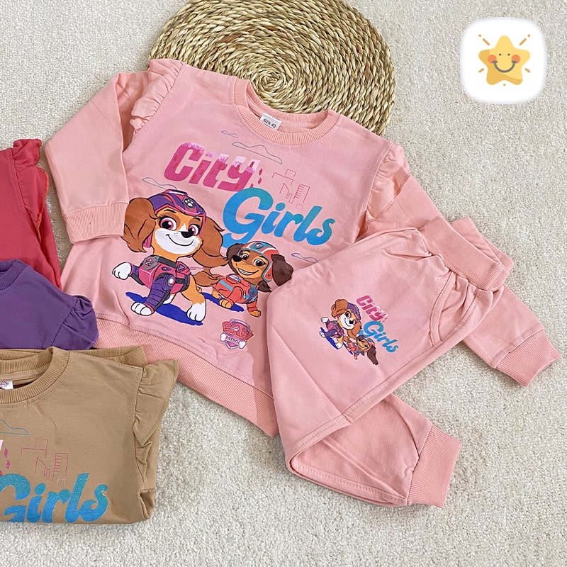 بلوز شلوار دخترانه دورس جنس عالی مدل سگ های نگهبان 2 تا 6 سال صورتی - نی نی استار