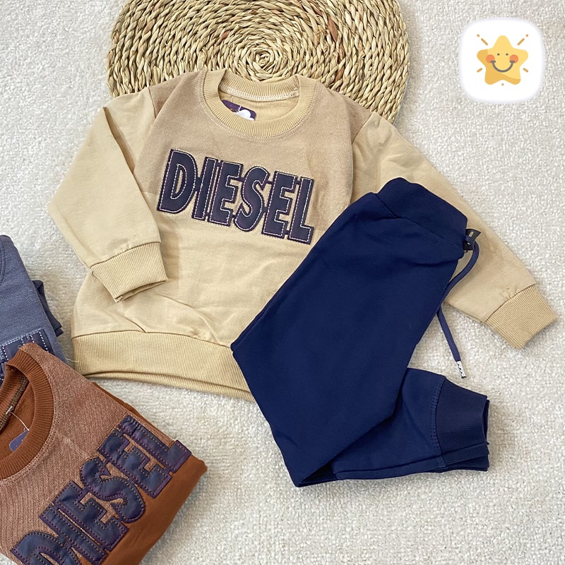 بلوز شلوار پسرانه جنس پنبه مدل DISEL کرم - نی نی استار