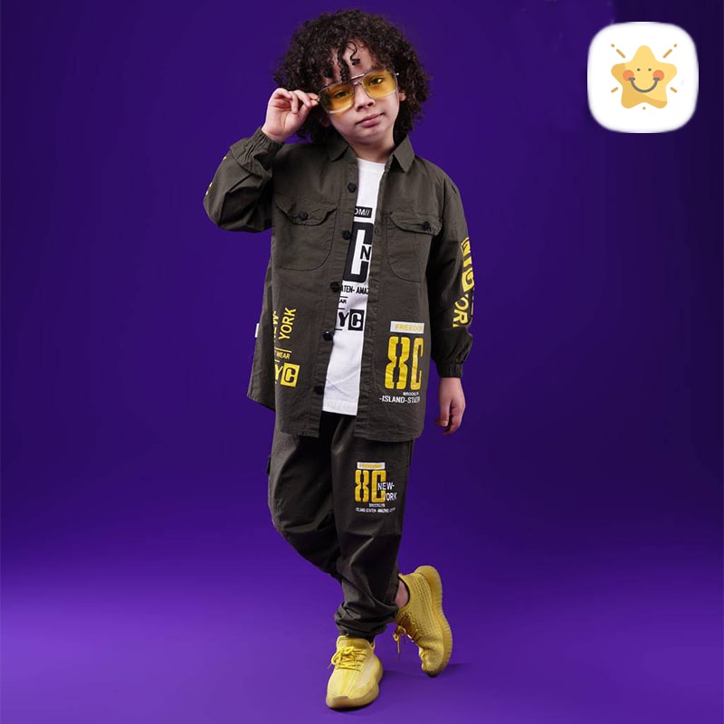 ست 3 تکه پیراهن و تیشرت و شلوار پسرانه کتان - نی نی استار