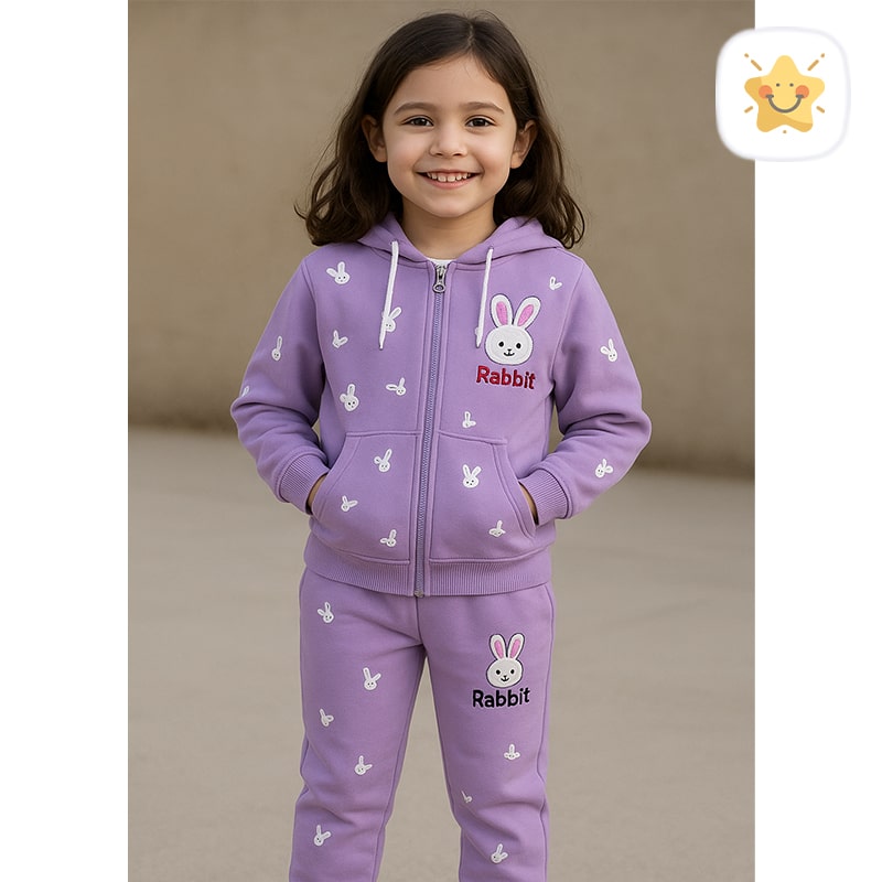 سویشرت و شلوار دخترانه داخل خز دار مدل خرگوش مناسب 1 تا 8 سال - نی نی استار