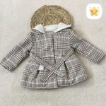 پالتو دخترانه کلاهدار و پشمی سایز کوچک قهوه ای روشن - نی نی استار