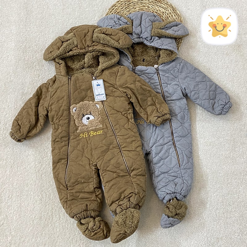 کاپشن سرهمی نوزادی گوش دار + پاپوش + داخل تمام خز - نی نی استار