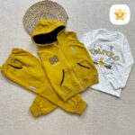 3 تکه هودی و بلوز و شلوار پسرانه داخل کرک مناسب 4 تا 8 سال خردلی - نی نی استار