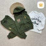 3 تکه هودی و بلوز و شلوار پسرانه داخل کرک مناسب 4 تا 8 سال سبز - نی نی استار