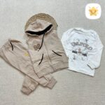 3 تکه هودی و بلوز و شلوار پسرانه داخل کرک مناسب 4 تا 8 سال کرم - نی نی استار