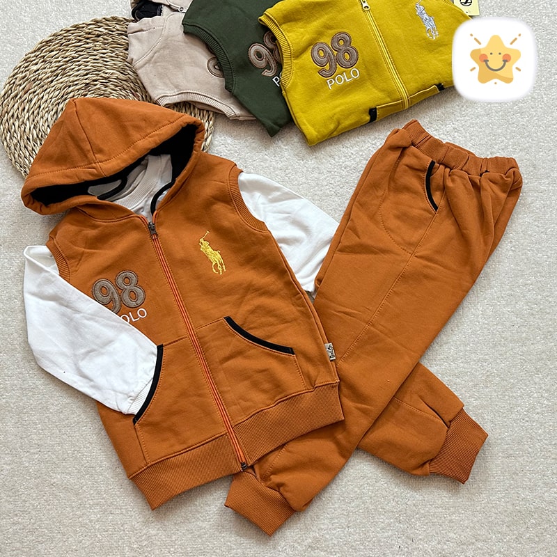 3 تکه هودی و بلوز و شلوار پسرانه داخل کرک مناسب 4 تا 8 سال - نی نی استار