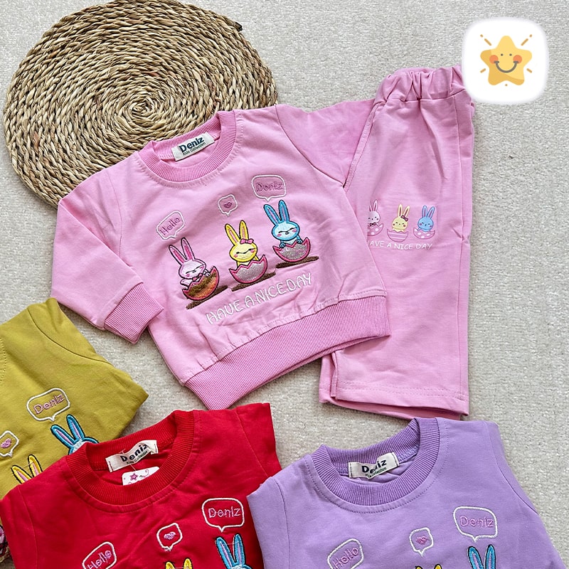 بلوز شلوار دخترانه بگ جوجه خرگوش جنس پنبه برند DENIZ مناسب 9 ماه تا 2 سال - نی نی استار