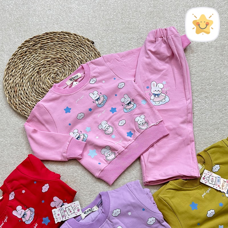 بلوز شلوار دخترانه بگ خرگوش و ابر جنس پنبه برند DENIZ مناسب 9 ماه تا 2 سال - نی نی استار