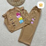 بلوز شلوار دخترانه بگ گربه جنس پنبه برند DENIZ مناسب 2 تا 10 سال قهوه ای - نی نی استار