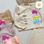 بلوز شلوار دخترانه بگ گربه جنس پنبه برند DENIZ مناسب 2 تا 10 سال کرم - نی نی استار