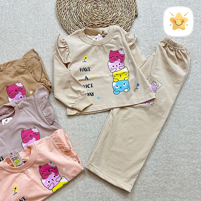 بلوز شلوار دخترانه بگ گربه جنس پنبه برند DENIZ مناسب 2 تا 10 سال - نی نی استار