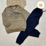 بلوز شلوار پسرانه جنس دورس با کیفیت مدل PASS مناسب 4 تا 8 سال نسکافه ای