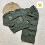بلوز شلوار پسرانه کتان کارگو جنس فوق العاده عالی مناسب 2 تا 10 سال سبز - نی نی استار