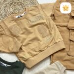 بلوز شلوار پسرانه کتان کارگو جنس فوق العاده عالی مناسب 2 تا 10 سال نسکافه ای - نی نی استار