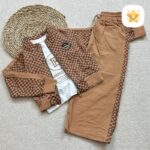 ست 3 تکه سوئیشرت و تیشرت و شلوار دخترانه جنس عالی مناسب 2 تا 6 سال نسکافه ای - نی نی استار