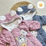 کاپشن سرهمی نوزادی گوش دار + پاپوش + داخل تمام خز مدل ببر کوچولو - نی نی استار