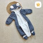 کاپشن سرهمی نوزادی گوش دار + پاپوش + داخل تمام خز مدل ببر کوچولو طوسی - نی نی استار