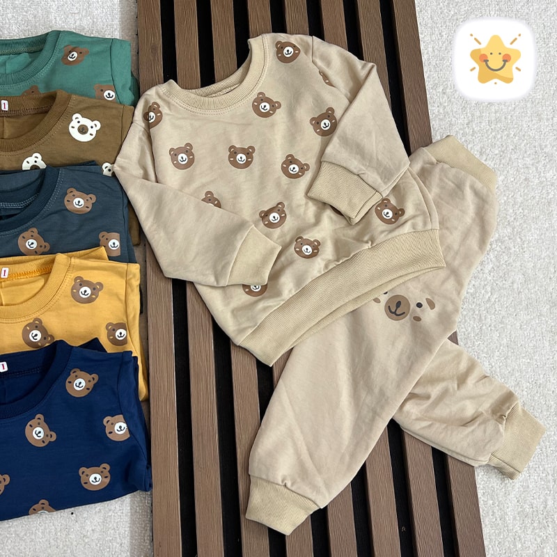 بلوز شلوار اسپرت (دختر و پسر) اقتصادی مدل خرسی کد 19 کرم - نی نی استار