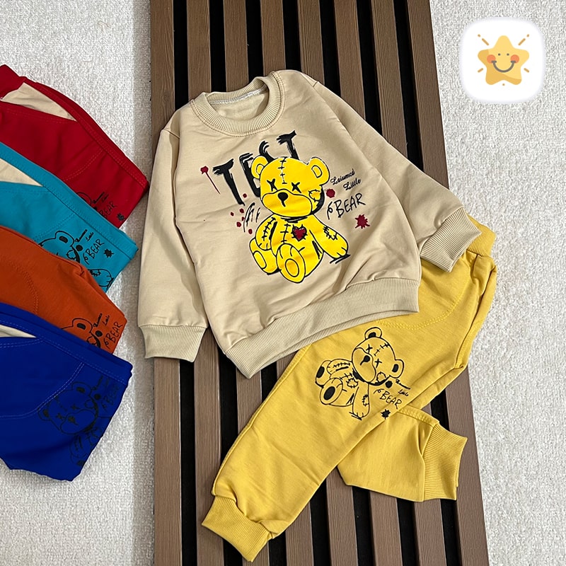 بلوز شلوار اسپرت ( دخترانه و پسرانه ) اقتصادی کد 18 خرسی مناسب 1 تا 8 سال خردلی - نی نی استار