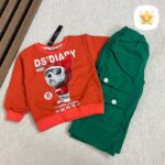 بلوز شلوار بگ کتان ( دختر و پسر ) جنس عالی برند ok خرس عینکی مناسب 1 تا 2 سال نارنجی - نی نی استار