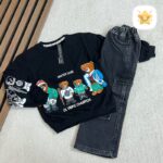 بلوز شلوار جین پسرانه مدل 3 خرس برند OK مناسب 8 تا 10 سال مشکی - نی نی استار