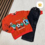بلوز شلوار جین پسرانه مدل 3 خرس برند OK مناسب 8 تا 10 سال نارنجی - نی نی استار