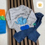 بلوز شلوار جین پسرانه کیفیت عالی برند FIBILO طرح فیل مناسب 1 تا 4 سال طوسی - نی نی استار