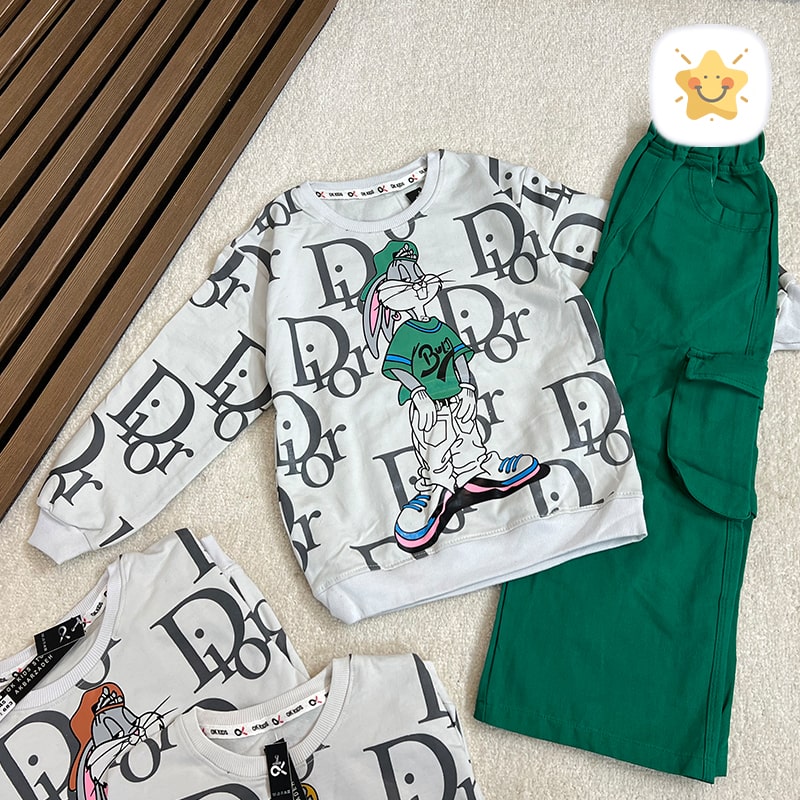 بلوز شلوار دخترانه کتان بگ مدل باگز بانی مناسب 4 تا 8 سال - نی نی استار