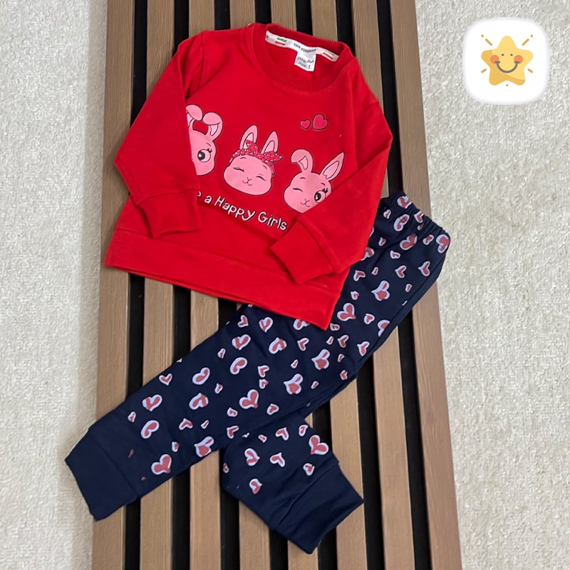 بلوز شلوار یلدایی دخترانه طرح خرگوش جنس پنبه - نی نی استار