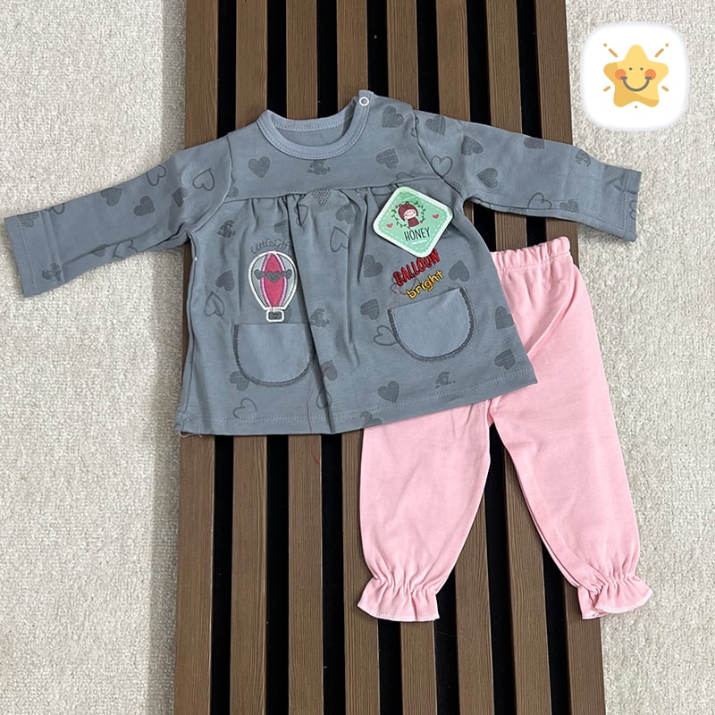 بلوز و شلوار نوزادی دخترانه جنس پنبه برند HONEY طرح بالن - نی نی استار