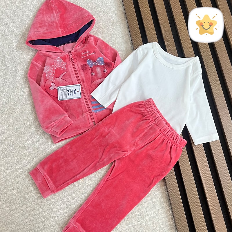 ست 3تکه نوزادی دخترانه سویشرت + شلوار + بادی مخمل درجه یک و لطیف - نی نی استار