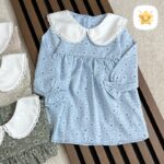 پیراهن دخترانه گل دار یقه ب برند MANELY آبی - نی نی استار